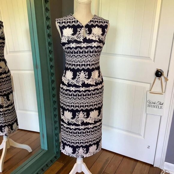 ECI Dresses & Skirts - Elegant Navy and‎ White Floral Midi Dress